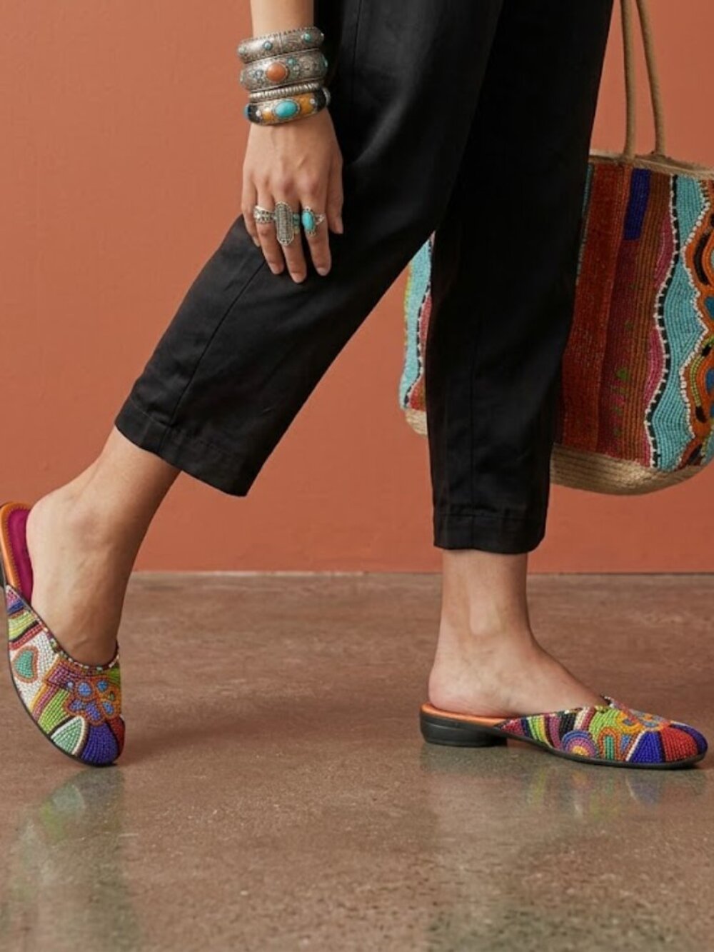 Paraphrase Beaded Multicolor Slip-On Mules size 6